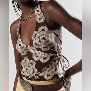 Urban Outfitters Brown Floral Print Halter Crop Top